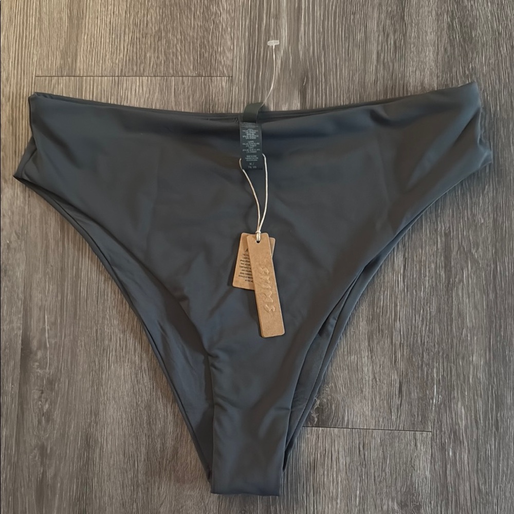 Skims- Recycled Swim Mid Waist Bottom-Women's Black Swim Bottom Xl ColorGunmetal